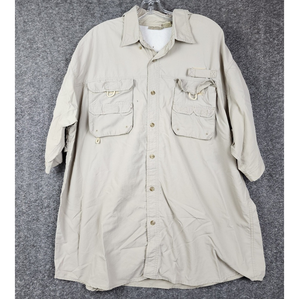 Rugged Earth Fishing Shirt Mens XXL Tan Short Sleeve Vented Utility Button Up